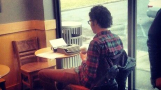 Look at This Idiot Using His Typewriter in a Starbucks